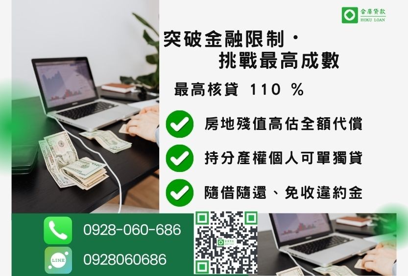 民間負債整合額度成數最高-合庫貸款不看個人信用評分，房地價值高估最高110%。