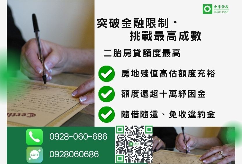 二胎房貸額度最高-合庫貸款不看個人信用評分，房地價值高估最高110%。