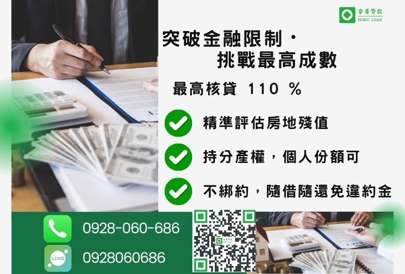 民間小額借貸成數最高-合庫貸款不看個人信用評分,房地價值高估最高110%。