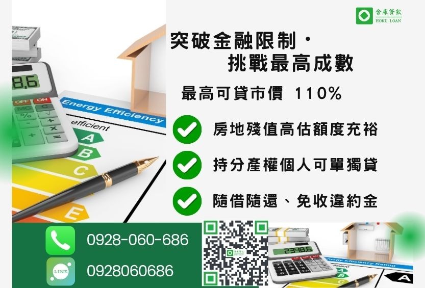 民間貸款額度最高-合庫貸款不看個人信用評分,房地價值高估最高110%。