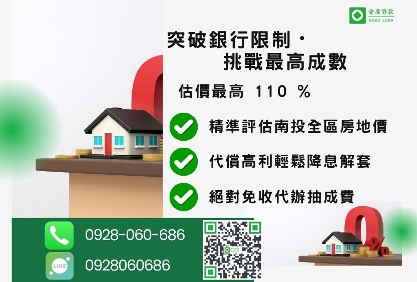 南投代償二胎降息推薦-合庫貸款不看個人信用評分，不動產價值高估最高可達110%。