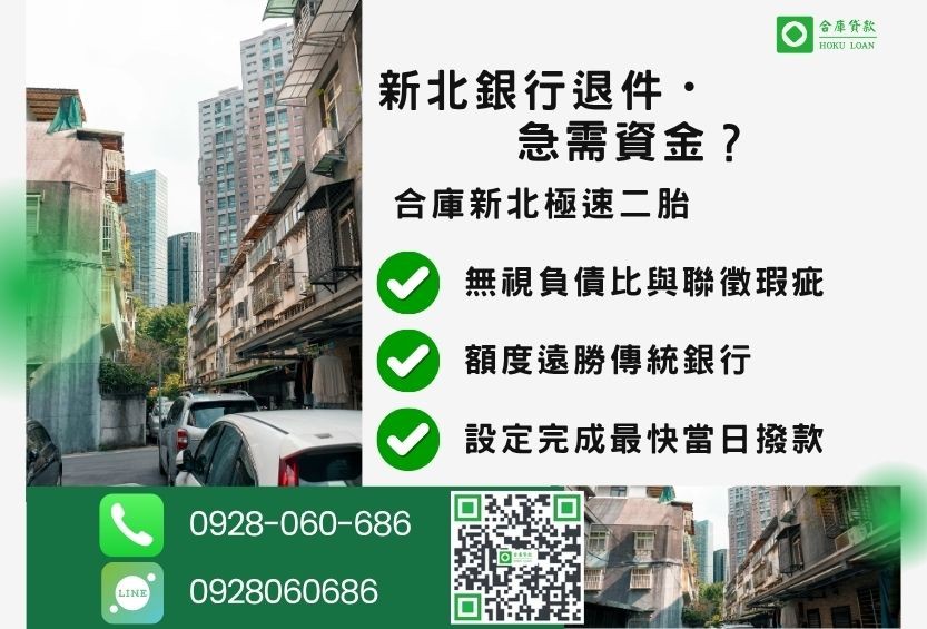 銀行二胎利率比較-合庫貸款金主直營，針對新北銀行退件屋主提供極速二胎方案。