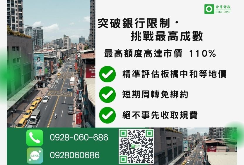 新北民間二胎成數最高-合庫貸款不看個人信用評分，新北房屋土地價值高估。