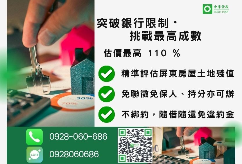 屏東二胎貸款成數最高-合庫貸款不看個人信用評分，屏東房屋土地價值高估。
