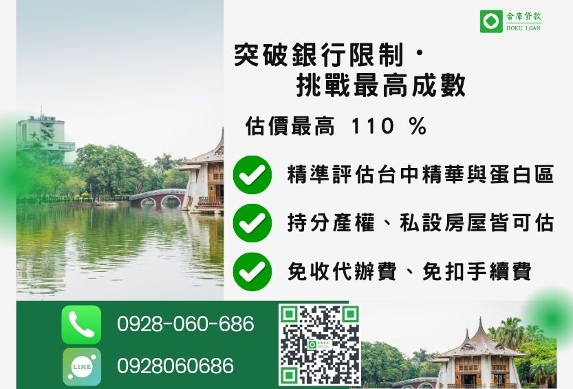 台中民間二胎成數最高-合庫貸款不看個人信用評分，台中房屋土地價值高估。
