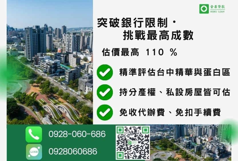 台中二胎借款額度成數大突破 台中二胎借款成數最高-合庫貸款不看個人信用評分,台中房屋土地價值高估。
