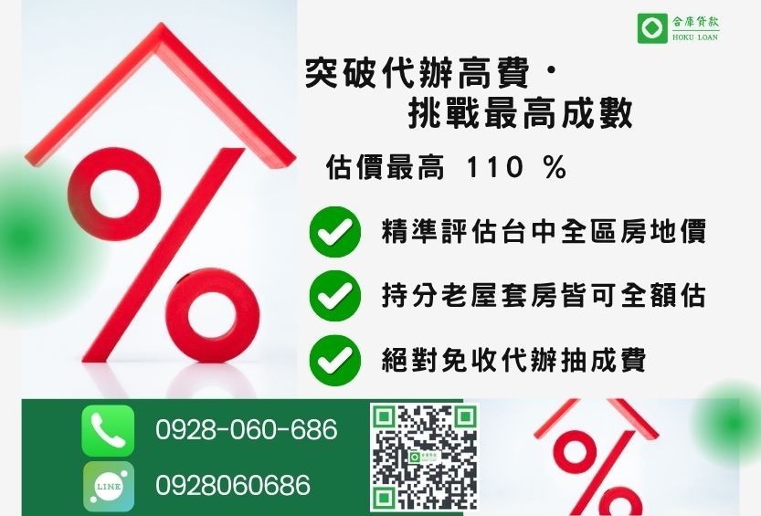 台中房屋貸款成數最高-合庫貸款不看個人信用評分，台中房屋價值高估最高可達110%。