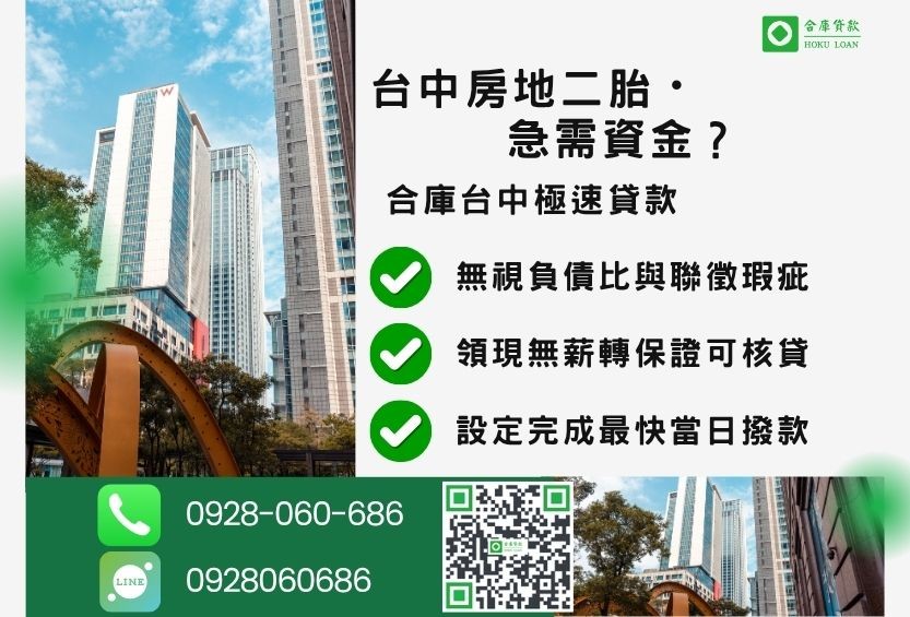 台中土地房屋二胎推薦-合庫貸款金主直營，針對台中不動產所有權人提供極速貸款方案。