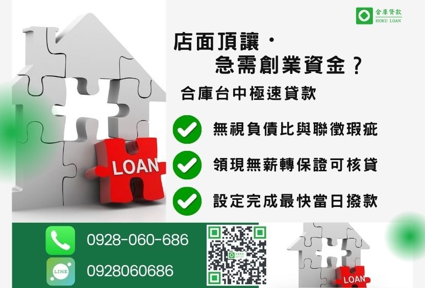 台中民間信貸案例-合庫貸款提供無擔保品信用貸款，助台中創業者快速取得頂讓資金。