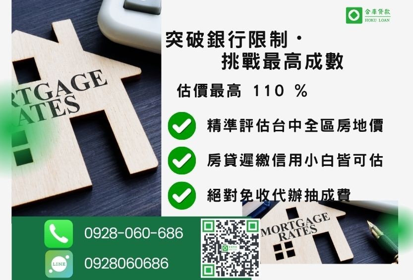 台中房屋二胎借款成數最高-合庫貸款不看個人信用評分，不動產價值高估最高可達110%。