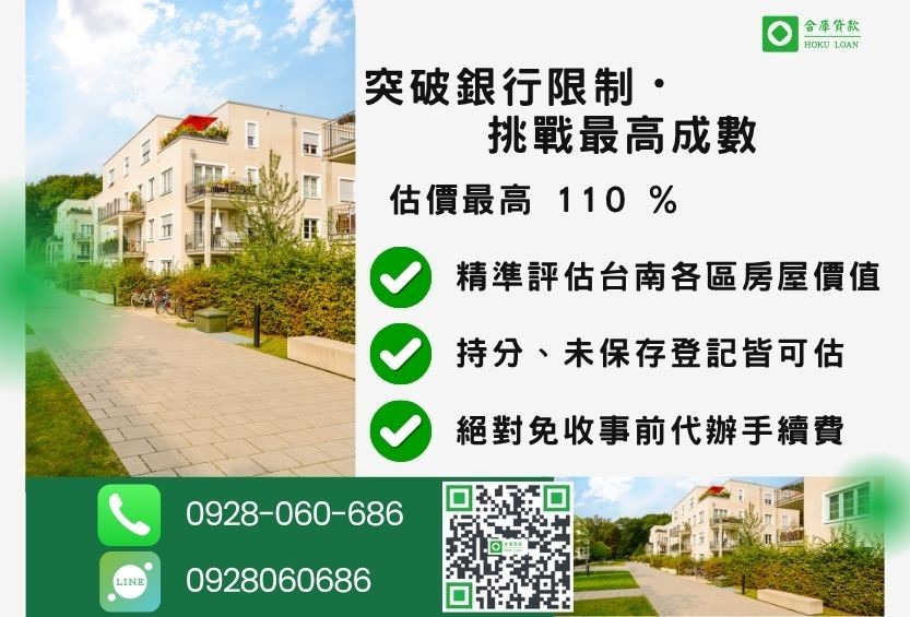 台南房屋貸款成數最高-合庫貸款不看個人信用評分,台南房屋土地價值高估。