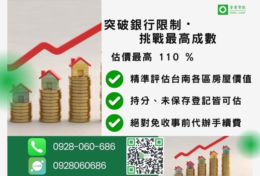 台南房屋貸款成數最高-合庫貸款不看個人信用評分,台南房屋土地價值高估。