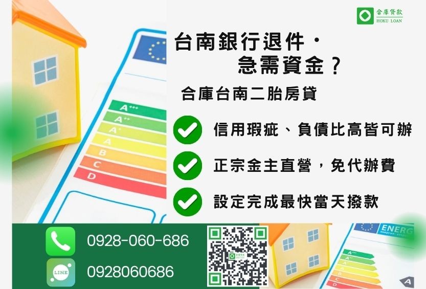 台南房屋貸款推薦-合庫貸款金主直營,針對台南銀行退件屋主提供極速二胎方案。