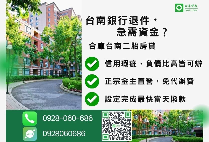 台南二胎房屋推薦-合庫貸款金主直營，針對台南銀行退件屋主提供極速二胎方案。