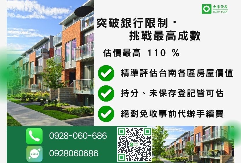 台南二胎房屋成數最高-合庫貸款不看個人信用評分，台南房屋土地價值高估。