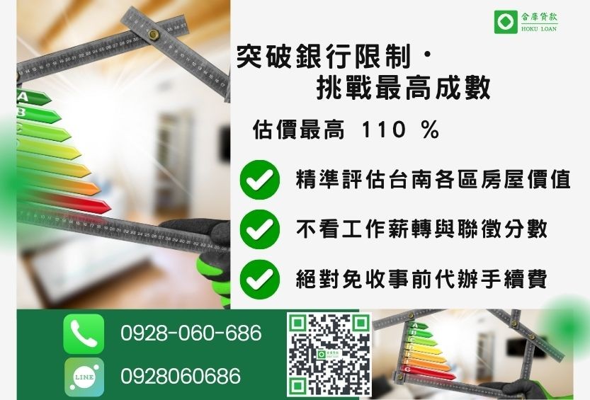台南房屋二胎貸款成數最高-合庫貸款不看個人信用評分，台南房屋土地價值高估。