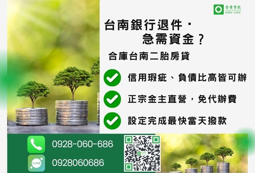 台南房地借款推薦-合庫貸款金主直營，針對台南銀行退件屋主提供極速二胎方案。