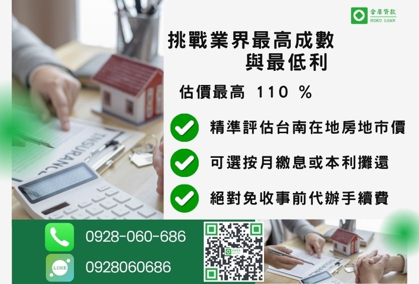 台南房屋借款最高成數-合庫貸款不看個人信用評分，房屋價值高估最高可達110%。