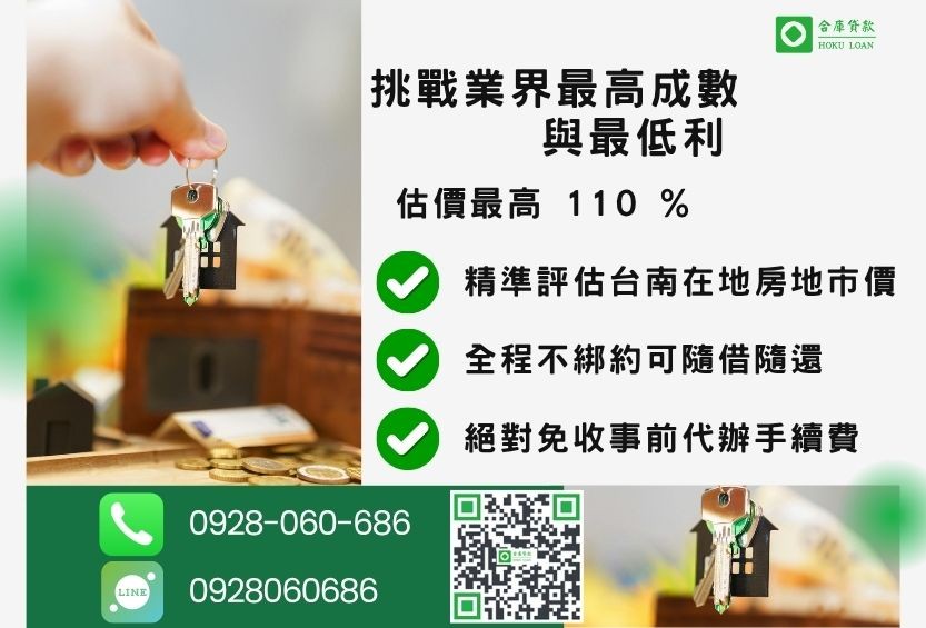 台南民間二胎借款優勢-合庫貸款不看個人信用評分，房屋價值高估最高可達110%。