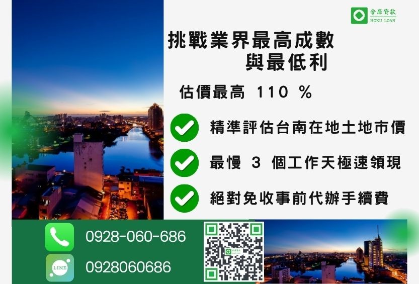 台南民間二胎借款最高成數-合庫貸款不看個人信用評分，房屋價值高估最高可達110%。