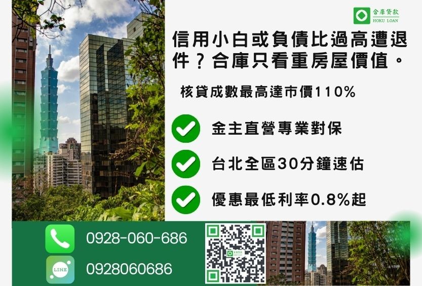 台北二胎推薦合庫貸款台北房屋二胎借貸成數最高方案
