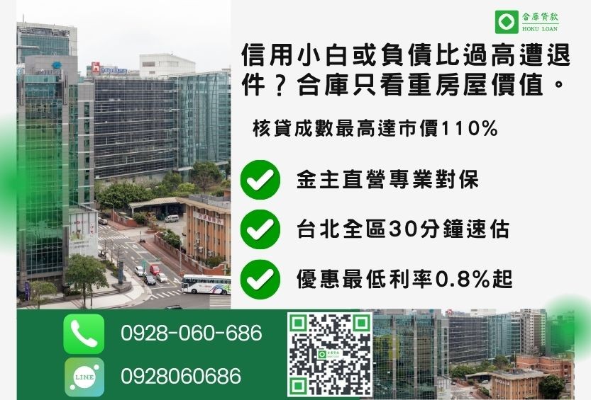 台北民間二胎推薦合庫貸款台北房屋二胎借貸成數最高方案