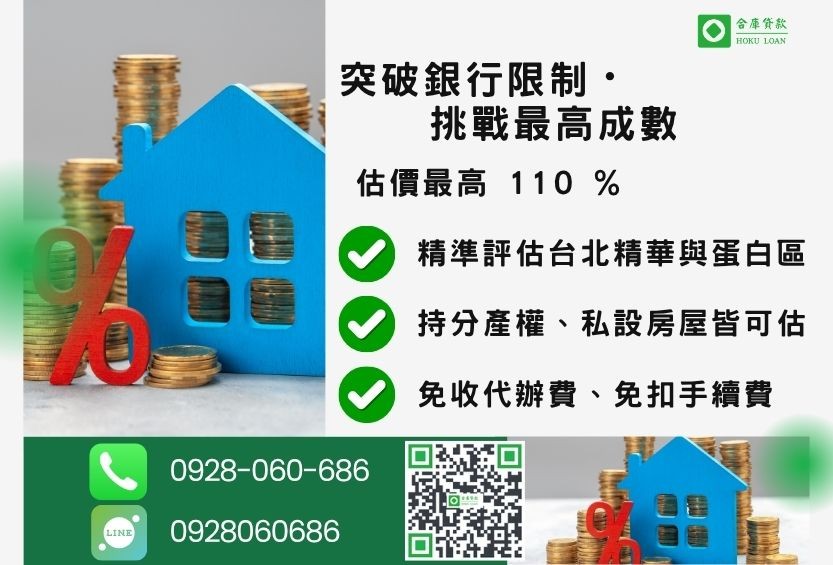 台北二胎貸款成數最高-合庫貸款不看個人信用評分，台北房屋土地價值高估。