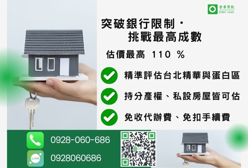 台北房屋二胎貸款成數最高-合庫貸款不看個人信用評分，台北房屋土地價值高估。