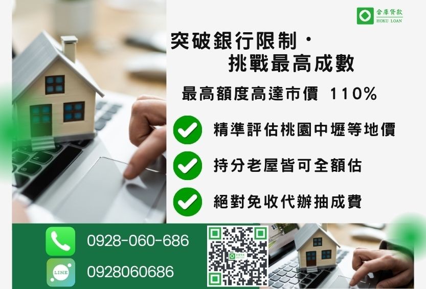 桃園房屋貸款成數最高-合庫貸款不看個人信用評分，桃園房屋價值高估。