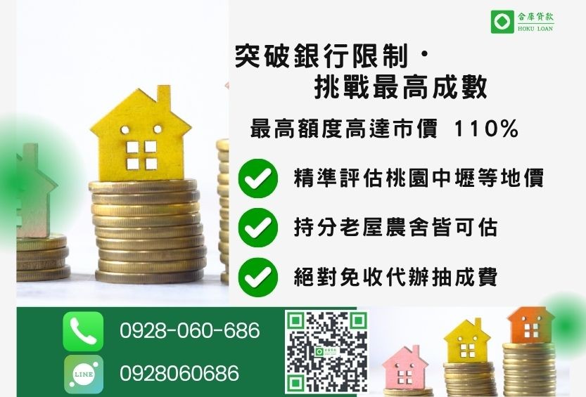 桃園房屋貸款成數最高-合庫貸款不看個人信用評分，桃園房屋價值高估。