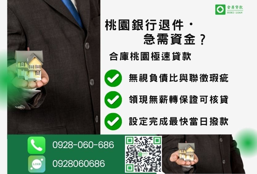 桃園桃園房屋借款推薦-合庫貸款金主直營，針對桃園銀行退件屋主提供極速房屋借貸方案。
