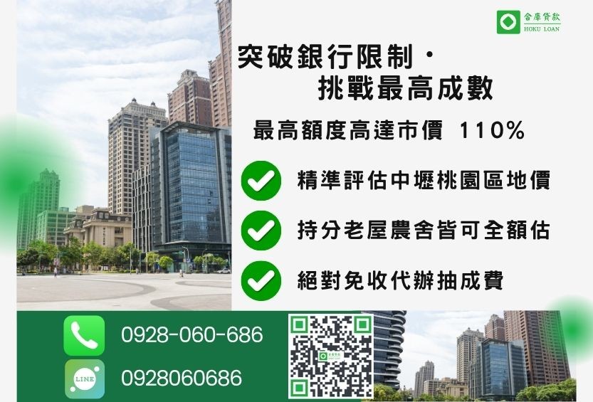 桃園房屋借貸桃園成數最高-合庫貸款不看個人信用評分，桃園房屋土地價值高估。