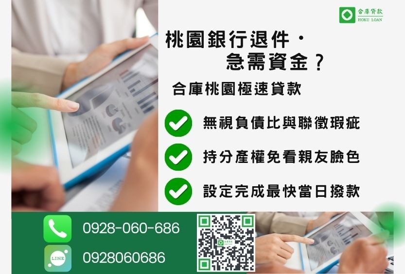 桃園房屋貸款推薦-合庫貸款金主直營，針對桃園銀行退件屋主提供極速房屋貸款方案。