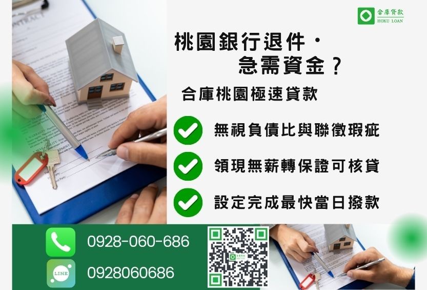 桃園桃園房屋貸款推薦-合庫貸款金主直營，針對桃園銀行退件屋主提供極速房屋貸款方案。