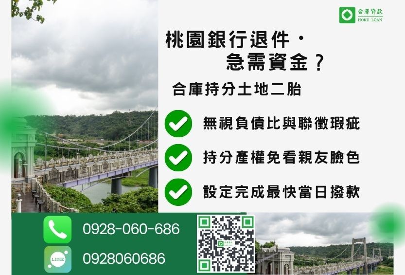 桃園土地二胎推薦-合庫貸款金主直營，針對桃園銀行退件持分地主提供極速二胎方案。