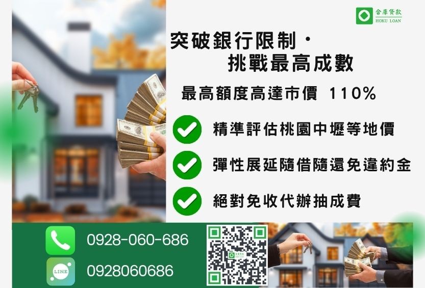 桃園貸款成數最高-合庫貸款不看個人信用評分，桃園房屋土地價值高估。