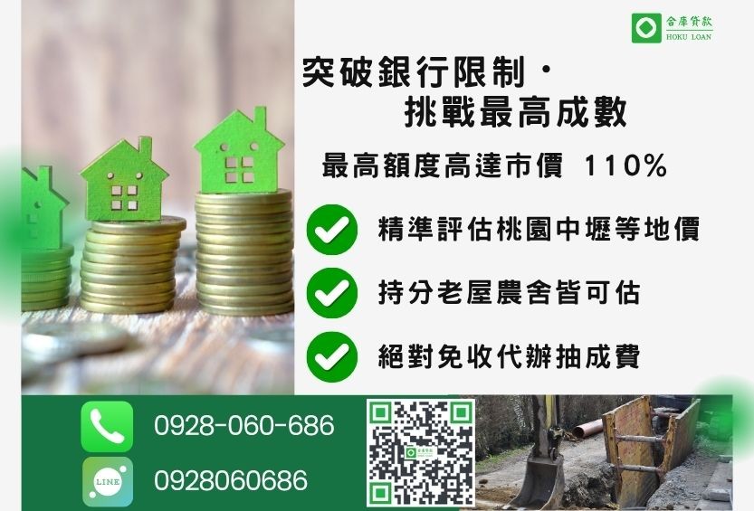 桃園民間借款桃園成數最高-合庫貸款不看個人信用評分，桃園房屋土地價值高估。