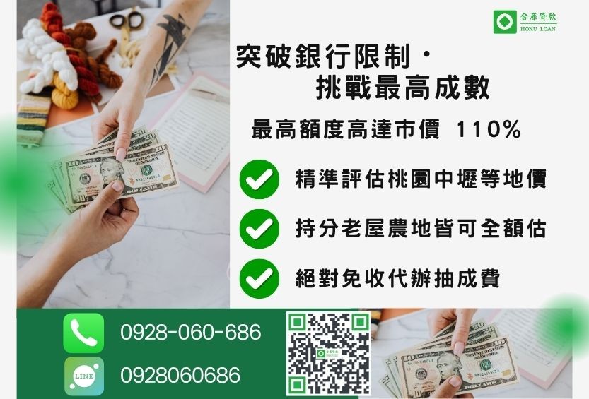 桃園民間二胎成數最高-合庫貸款不看個人信用評分，桃園房屋土地價值高估。