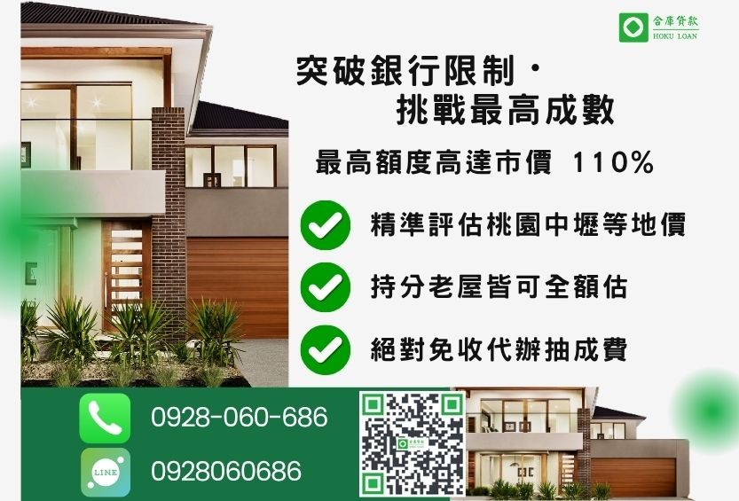 桃園民間二胎成數最高-合庫貸款不看個人信用評分，桃園房屋土地價值高估。