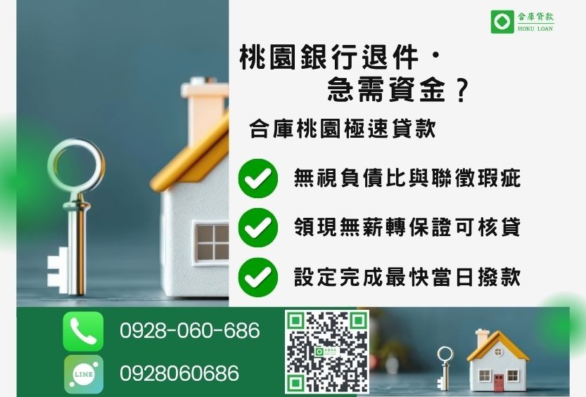 桃園桃園房屋借款推薦-合庫貸款金主直營，針對桃園銀行退件屋主提供極速借款方案。