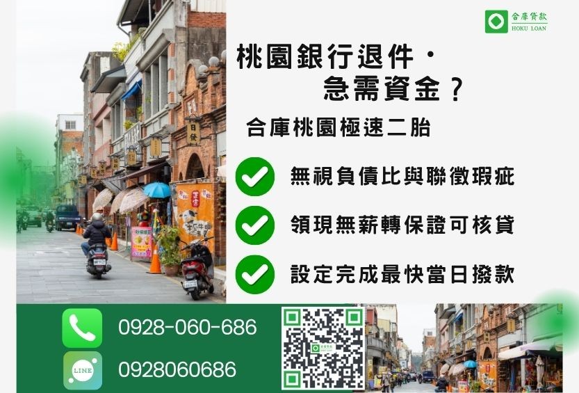 桃園桃園二胎借錢推薦-合庫貸款金主直營，針對桃園銀行退件屋主提供極速二胎方案。