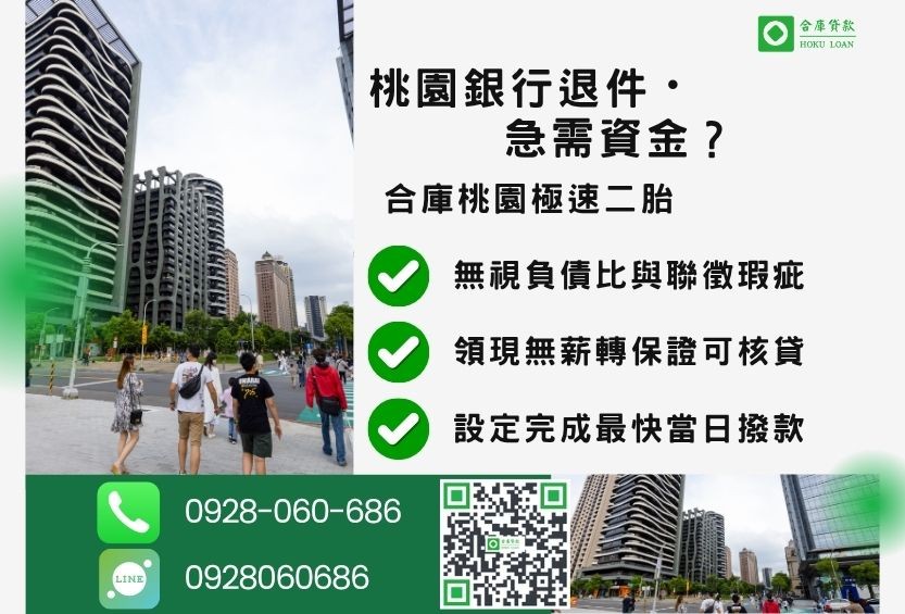 桃園桃園二胎借錢推薦-合庫貸款金主直營，針對桃園銀行退件屋主提供極速二胎方案。