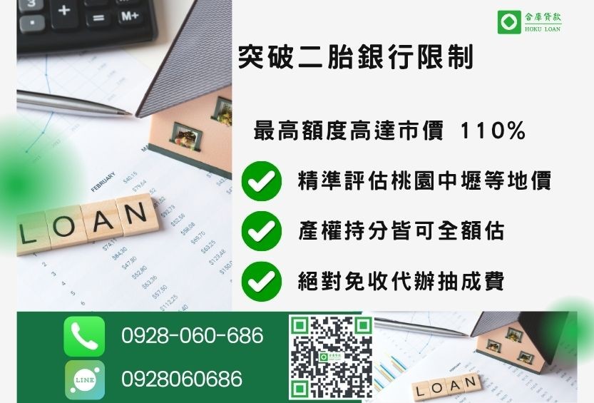 桃園民間二胎成數最高-合庫貸款不看個人信用評分，桃園房屋土地價值高估。