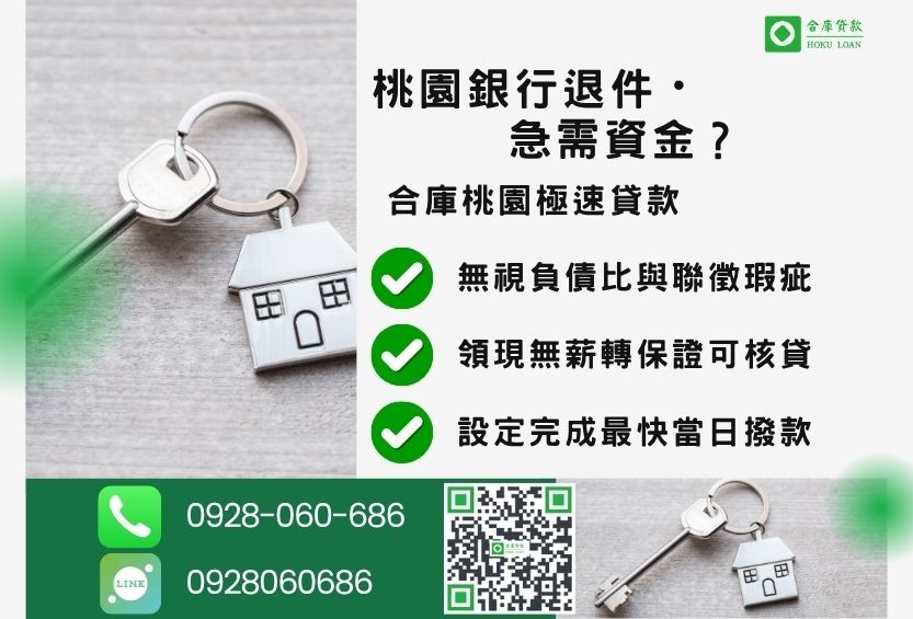 桃園桃園房屋二胎貸款推薦-合庫貸款金主直營，針對桃園銀行退件屋主提供極速貸款方案。