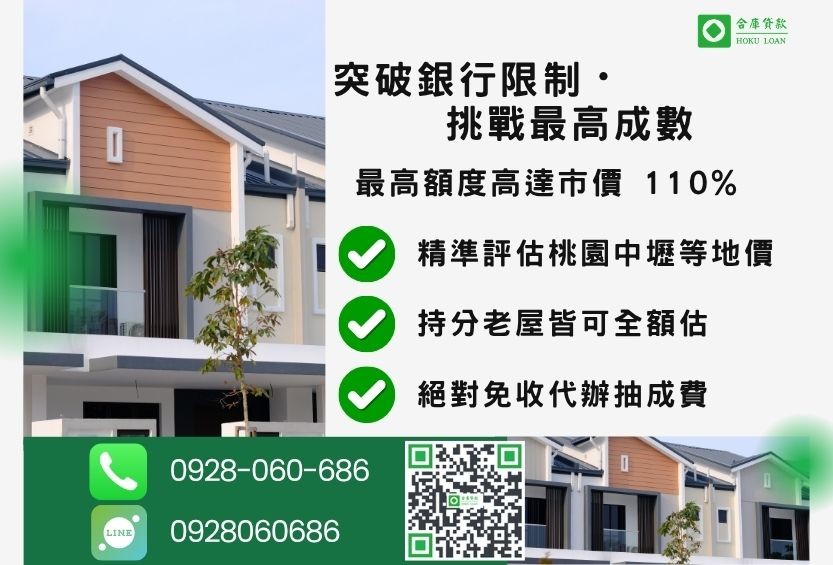桃園房屋二胎貸款成數最高-合庫貸款不看個人信用評分，桃園房屋價值高估。