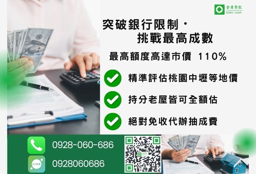 桃園二胎貸款成數最高-合庫貸款不看個人信用評分，桃園房屋價值高估。