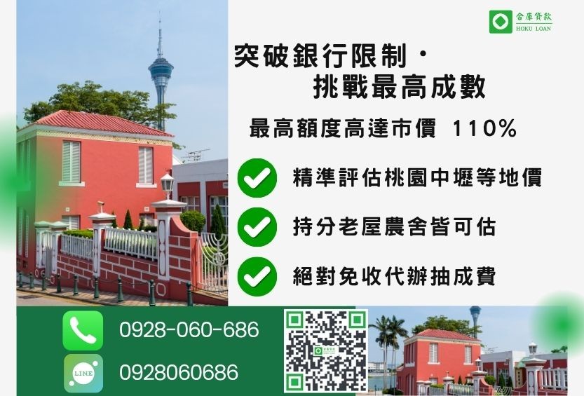 桃園桃園二胎貸款成數最高-合庫貸款不看個人信用評分，桃園房屋土地價值高估。
