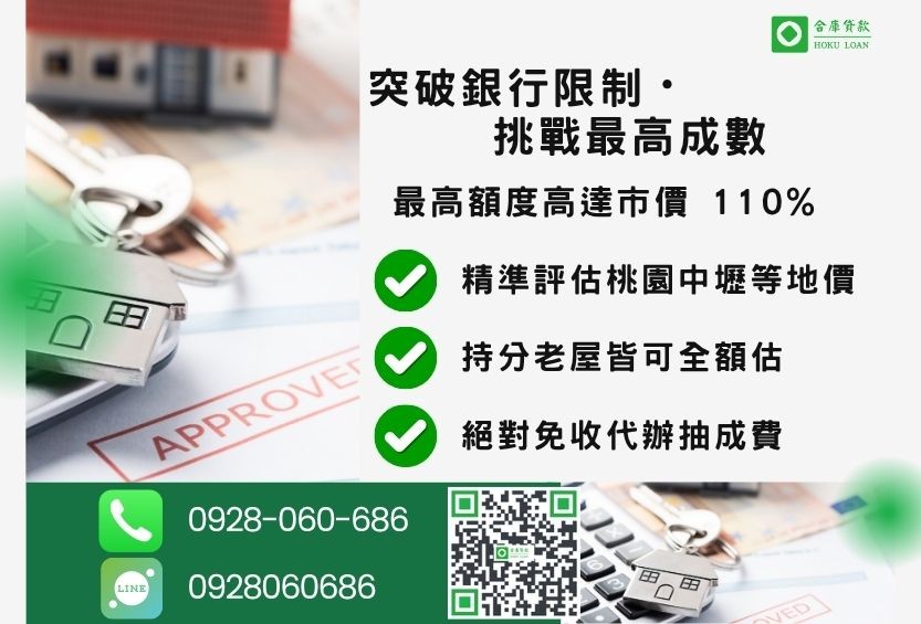 桃園房屋二胎貸款成數最高-合庫貸款不看個人信用評分，桃園房屋價值高估。