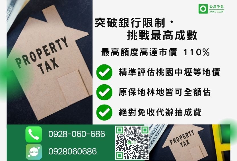 桃園房屋土地二胎成數最高-合庫貸款不看個人信用評分，桃園房屋土地價值高估。