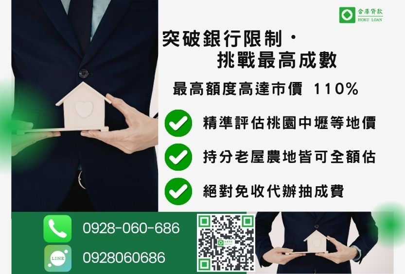 桃園持分二胎成數最高-合庫貸款不看個人信用評分，桃園持分房屋土地價值高估。